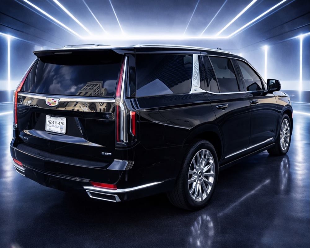 Rear view of a black 7 Star Fleet luxury SUV ready for private transportation